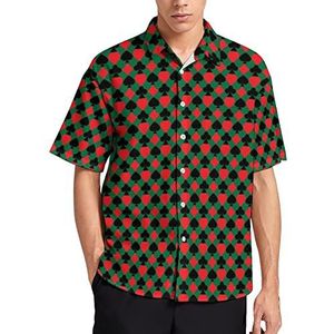 Groene poker zomer heren shirts casual korte mouw button down blouse strand top met zak S