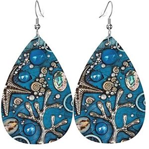 LAMAME Palmboom Paars Zonsondergang gedrukt Teardrop Dangle Earring Lederen Oorbel Vakantie Party Decoratie, Eén maat, Kunstleer