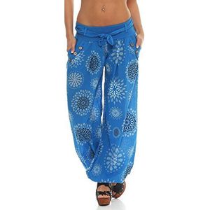 malito dames pofbroek met opdruk | lichte stoffen broek incl. riem | comfortabele vrijetijdsbroek | Harembroek - nonchalant 3481 (blauw)
