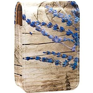 Lipgloss Houder Lipstick Case Draagbare Mini Lipstick Opbergdoos Reizen Lipstick Organizer Case met Spiegel voor Vrouwen Paars Lavendel Bloem Bloemen Hout, Meerkleurig, 9.5x2x7 cm/3.7x0.8x2.7 in