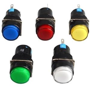 LED 5V 12V 24V 220V 16mm Momentane Drukknop met lamp, 5-polig (kleur: rood, maat: 12V)