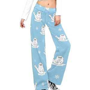 Leuke Cartoon Baby Seal Vrouwen Broek Casual Broek Elastische Taille Lounge Broek Lange Yoga Broek Rechte Been