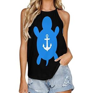 Sea Turtle Anchor Tanktop voor dames, zomer, mouwloze T-shirts, halter, casual vest, blouse, print, T-shirt, XL