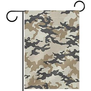 grijsbruine camouflage Tuinvlag 28x40 inch,Kleine tuinvlaggen dubbelzijdig verticale banner buitendecoratie