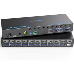 10 Port 8 Port KVM Switch HDMI 4K@60Hz Simuleer EDID, USB 3.0 HDMI KVM Switch voor 10 PCs om 4 USB Apparaat en 1 Monitor te Delen, Audio, RS232, Met 10 USB Kabels, Draadbesturing, DC 12V Adapter