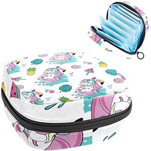 ananas eenhoorn blad, Periode Pouch Draagbaar, Tampon Opbergtas,Tampon Houder voor Portemonnee Vrouwelijke Product Organizer, Meerkleurig, 4.7x6.6x6.6 in/12x17x17 cm