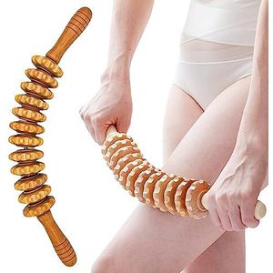 Houten Handmatige Roller Massager Multifunctionele Trigger Point Massager Stick voor Abdominale Cervicale Fascia Cellulite Body Spier Buik Relief Gereedschap met 12 Draaibare Rollers