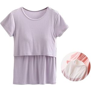 Zwangerschapstanktop Zwangerschapsvoedingstops for dames Sweatshirt met korte mouwen for zwangerschap en postpartumkleding(Color:Purple,Size:3XL)