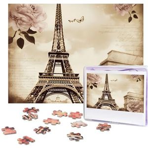 Vintage Parijs Eiffeltoren vlinderpuzzels 500 stuks gepersonaliseerde legpuzzels voor volwassenen gepersonaliseerde foto met opbergtas puzzel houten foto puzzel voor familie woondecoratie (51,8 cm x