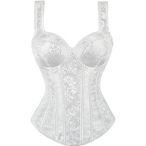 Corset Women'S Corset With Straps Black Corset Plus Size Floral Jacquard Zipper Gothic Steampunk Corset-White-7Xl