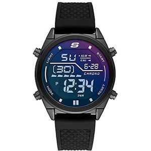 Skechers Horloge voor heren, Digitaal uurwerk met siliconen, polyurethaan, lederen of roestvrij stalen band,Zwart en spectrum,44MM