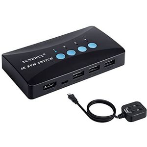 TCNEWCL HDMI KVM Switch 4 Poorten Schakelkast voor 4 PC 1 Monitor Delen 3 USB Hub Connect Toetsenbord, Muis, Scanner, Printer, USB Sticks, Ondersteuning 3840x2160/4Kx2K @30hz