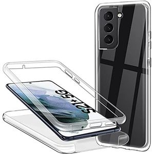 Hoesje voor Samsung Galaxy S21 Plus 5G (S21 + 6,7 Inch) 360° Bescherming, Transparante Zachte Dun, Siliconen Hoesje TPU Voorkant en Polycarbonaat Achterkant Krasbestendig Schokbestendig Bumper