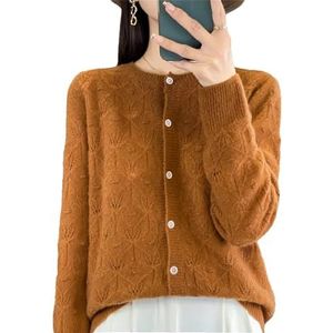 Dames Hollow Out Cardigan, Wolmix Gebreide Trui Met Knoopsluiting, Lange Mouwen en Losse Pasvorm(Orange,XXL)