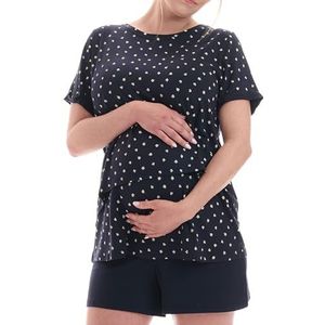 Herzmutter Voedingspyjama - Zwangerschapspyjama kort - Voedingspyjama zomer - Pyjamaset voor zwangere Vrouwen - Postpartum Ziekenhuisbed - Zwangerschap Borstvoedingsfunctie - 2650 (S, Blauw/Blad)