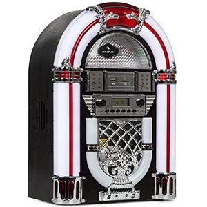 auna Arizona Sing Jukebox - Compacte Retro Jukebox met Platenspeler, Muziekbox Retro met cd-speler, Bluetooth, DAB+/FM, USB, MP3, incl. Microfoon met Snoer, zwart