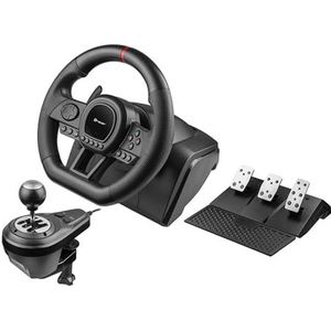 Tracer SimRacer Manual Gearbox 6 in 1 Stuurwiel Gaming racestuur met pedalen en versnellingspook Compatibel met PC/PS4/PS3/XONE/X360/SWITCH Stuurhoek van 270 graden 8 analoge actieknoppen