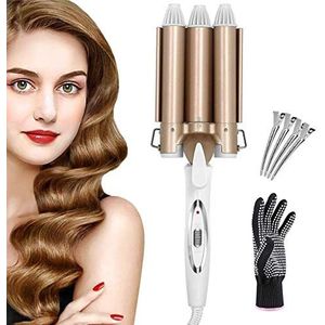 Coriver 3 vat krulspelden, 22 mm snel verwarmd keramiek toermalijn haar golvend krultang krultang krullend haar kappersgereedschap met handschoenen en haarclips