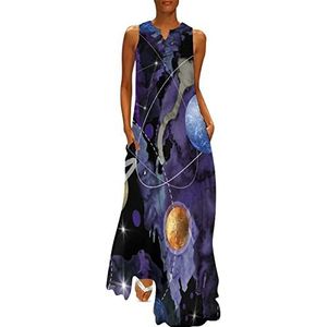 Aquarel Space And Planets damesjurk mouwloze lange maxi-jurk strand swing jurken 5XL