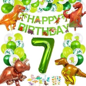 FeestmetJoep® 63-delig feestpakket dinosaurus - 30 stuks ballonnen - 7 jaar jongen - Dinosaurus thema feestje - Dino versiering - Dino feestartikelen - Dino slinger - Dino ballonne