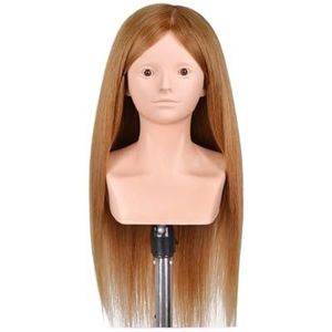 Trainingshoofd Mannequin met Schouder 24'' 80% Echt Haar Kapsels Kapper Oefenhoofd Vlechthoofd(70Real Hair Gold-)