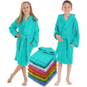 LEBENGOOD - Badjas voor kinderen, uniseks, 100% katoen, Oeko-Tex®, 2 zakken, riem, capuchon, badjassen van zeer zacht pluche, voor jongens, meisjes, jongeren, Regulable
