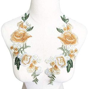 Geborduurde applique Borduren Rose Flower Patch Badge Naaien Stof Trim Motief Trouwjurk Bruids DIY Applique Craft(Size:Yellow)