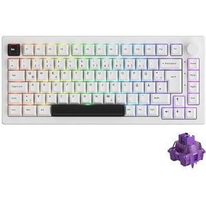 Akko 5075B Plus Gasket Mechanisch toetsenbord, 3 modi, ISO-DE/UK/Scandinavische lay-out, 75% RGB gaming-toetsenbord, hot-swap-compatibel, PBT-keycaps, VIA-programmeerbaar (zwart op wit, V3 paars)