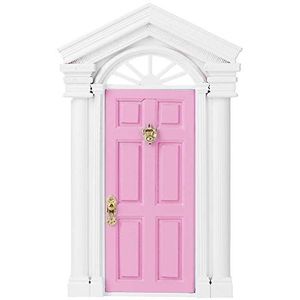 Poppenhuis houten deuren Fairy hout berken deur Exquisiter buitendeur miniatuur meubels 1:12 poppenhuis deur voor poppenhuis(Pink)