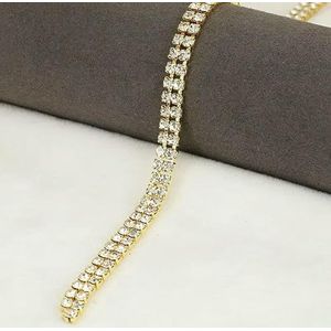 AAAA Grade 2 rijen Crystal AB Rhinestone Cup Chain Sliver/Gold Base Glass Rhinestone Trim Chain voor DIY Sieraden Accessoires-Gold Crystal-SS12(3.0mm)-1yard