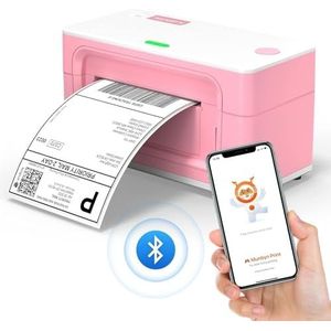 MUNBYN Bluetooth Thermische Printer Labelprinter 4x6 DHL UPS GLS Verzendlabels Label Maker voor verzendpakketten Compatibel met Ebay Amazon Etsy Shopify, Roze