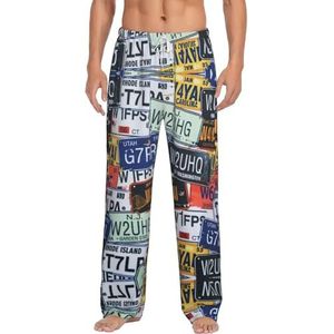 OKFSTY Kentekenplaat Heren Pyjama Bottoms,Pyjama Polyester Broek Voor Mannen Zachte Lange Lounge Pj Slaap Broek Met Zakken, Wit, S