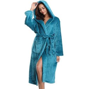 Vlazom Dames ochtendjas, flanel, zachte badjas warme badjassen met capuchon of sjaalkraag voor de koude winter