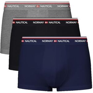 Norway Nautical School, Set van 3 boxershorts voor heren, bi-elastisch katoen, zacht en elastisch, met gesproken elastiek, comfortabel en praktisch, Verschillende kleuren – zwart – blauw – grijs, L