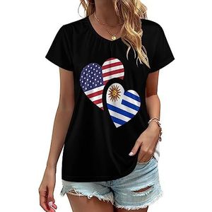 Uruguay Amerikaanse vlag dames V-hals T-shirts schattige grafische korte mouw casual t-shirt tops 4XL