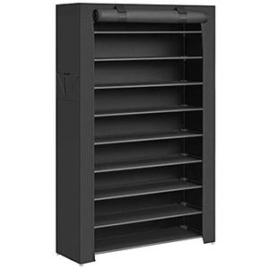 SONGMICS schoenenrek met 10 niveaus, met stofdichte hoes, schoenenkast, schoenenrek, schoenenopberger, voor maximaal 40 paar schoenen, voor woonkamer, gang, 88 x 28 x 160 cm, zwart RXJ36HV1