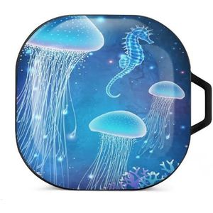 Jellyfish And Seahorse Earbuds Case Compatibel met Samsung Hard Shell Beschermhoes Zwart-Stijl