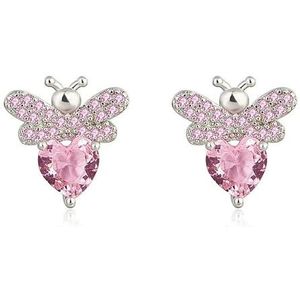 Leuke Bee Stud Oorbellen Voor Vrouwen Roze Hart Zirkonia Kristal Vlinder Romantische Kleine Earring Piercing Stud Sieraden
