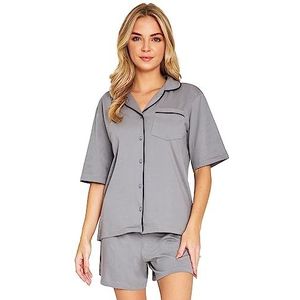 CityComfort Dames Pyjama's Zomer Nachtkleding 2 Stuk 100% Katoen Button Down Korte PJ's voor Vrouwen Sets Zacht Ademend Lounge Wear Schattige Pyjama's Maten S-XL Korte Mouw Slaapkleding (Grijs, XL)