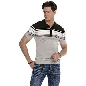 Cipo & Baxx CT654 Poloshirt voor heren, vrijetijdsshirt, zomer, korte mouwen, regular strepen, T-shirt, poloshirt, shirt, grijs, XXL