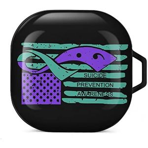 Zelfmoordpreventie bewustzijn vlag oordopjes hoesje compatibel met Samsung hard shell beschermhoes zwarte stijl