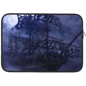 Piraat Zeilboot Volle Maan Gedrukt Laptop Sleeve Tas Duurzaam Laptop Case Computer Draagtas Beschermhoes 13 Inch