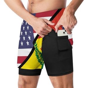 Amerikaanse En Bolivia Vlag Grappige Zwembroek met Compressie Liner & Pocket Voor Mannen Board Zwemmen Sport Shorts
