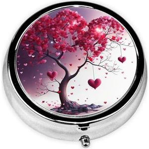 Romantische harten bladeren boom bedrukt ronde pillendoos, klikdeksels, reizen pillendoos, mini draagbare lange termijn opslag pillenorganizer voor het dragen in zakken, portefeuilles, reizen, werk