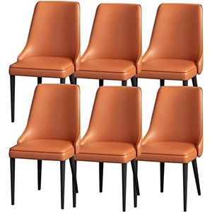 GEIRONV Keuken Eetkamerstoel Set Van 6, Lederen Woonkamer Lounge Teller Stoelen Stevige Koolstofstaal Metalen Poten Hotel Stoel Vrijetijdsstoel Eetstoelen (Color : Orange, Size : 89 * 47 * 45cm)