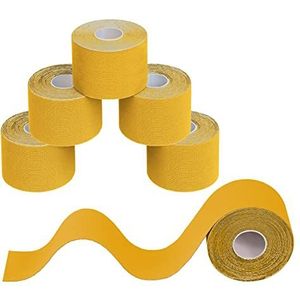 BB Sport 6 Stuck Kinesiology Tape 5 m x 5 cm Vele Kleuren E-book Applicatie Brochure Elastiek Spirien Tape Kinesiotape Set, Kleur:Geel