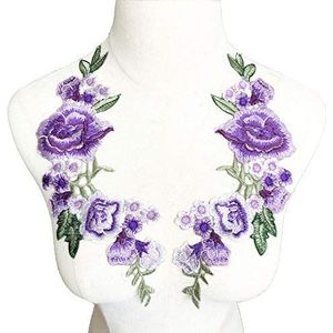 Geborduurde applique Borduren Rose Flower Patch Badge Naaien Stof Trim Motief Trouwjurk Bruids DIY Applique Craft(Size:Purple)