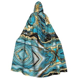 FRGMNT Turquoise Blauw Goud Marmer Print Mannen Hooded Mantel, Volwassen Cosplay Mantel Kostuum, Cape Halloween Dress Up, Hooded Uniform