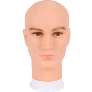 Mannelijk kaal hoofd zonder haar Mannequin Sieraden Model Glazen Hoed Pruik Display Basis Man Pvc Training Oefenhoofd(Beige and stand)