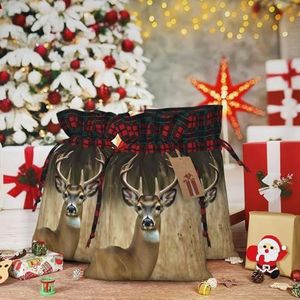 Gift Bags Met Trekkoord 8.3 X 11.8 Inch Kerst Trekkoord Tas Witstaart Herten Herbruikbare Xmas Wrapping Bag Voor Party Present Zakken Voor Geschenken Decoraties Vakantie